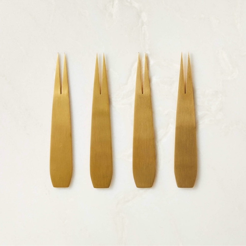 Cb2 piton gold cocktail forks set of 4
